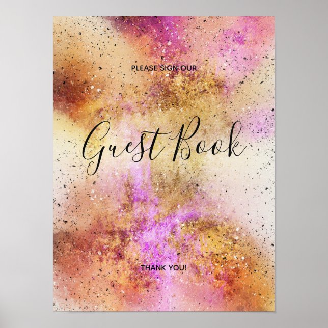 Rosa Watercolor Confetti Guest Bok Poster (Framsidan)