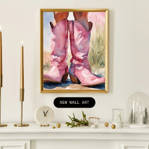 Rosa Watercolor Cowgirl-skor Poster