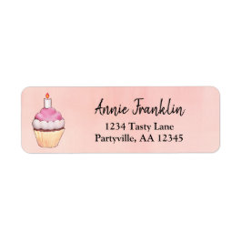 Rosa Watercolor Cupkaka Birthday Adress Returadress Etikett