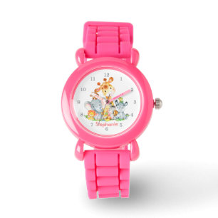 Rosa Watercolor Cute Safari Jungle Animals Armbandsur
