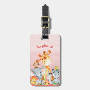 Rosa Watercolor Cute Safari Jungle Animals Bagagebricka