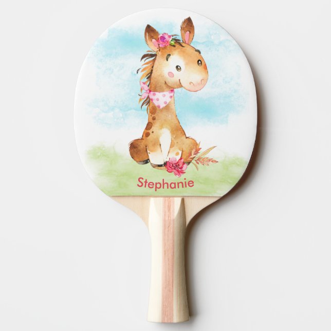 Rosa Watercolor Cute Safari Jungle Animals Pingisracket (Baksidan)