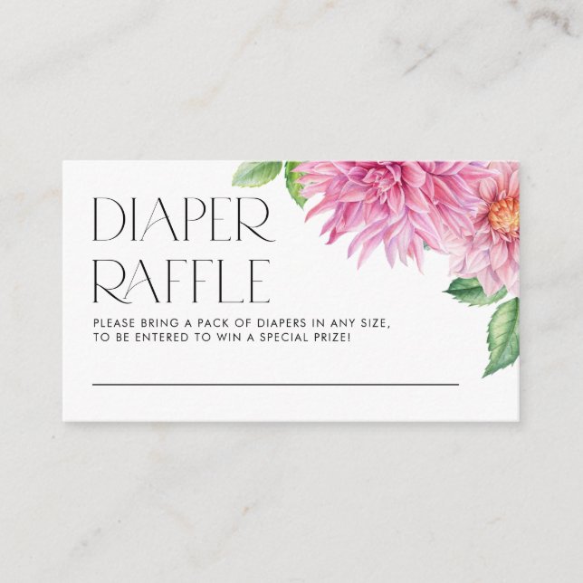 Rosa Watercolor Dahlia Baby Shower Diaper Raffle Tilläggskort (Framsida)