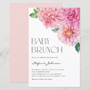 Rosa Watercolor Dahlia Baby Shower-inbjudan
