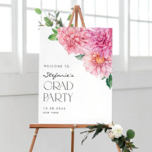 Rosa Watercolor Dahlia Studentfest Välkommen