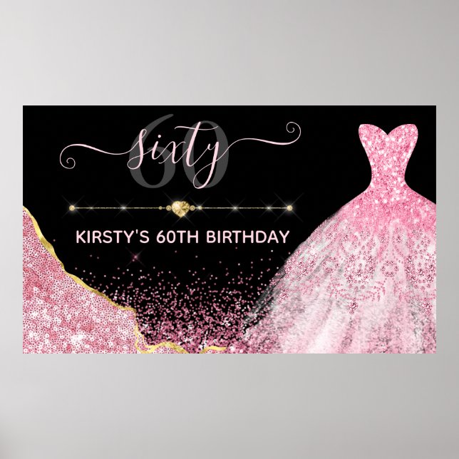 Rosa Watercolor Dress & Glam Kant Birthday Poster (Framsidan)