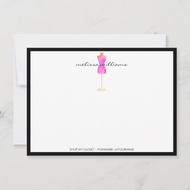 Rosa Watercolor Dress Mannequin Flat Notecard (Framsida)