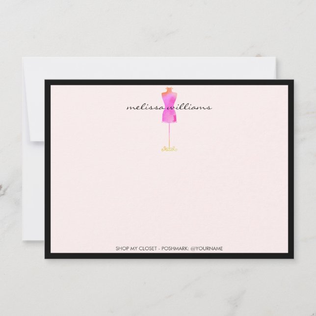 Rosa Watercolor Dress Mannequin II Flat Notecard (Framsida)