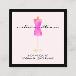Rosa Watercolor Dress Mannequin Poshmark Seller II Fyrkantigt Visitkort