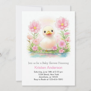Rosa Watercolor Duckling Stollig Girl Baby Shower Inbjudningar