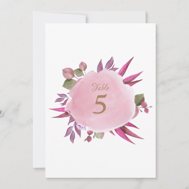 Rosa Watercolor Elegant bröllop Bordsnummer Card (Framsida)