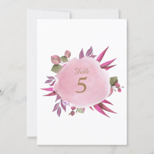 Rosa Watercolor Elegant bröllop Bordsnummer Card