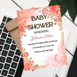 Rosa Watercolor Elegant Flowers Flicka Shower Inbjudningar