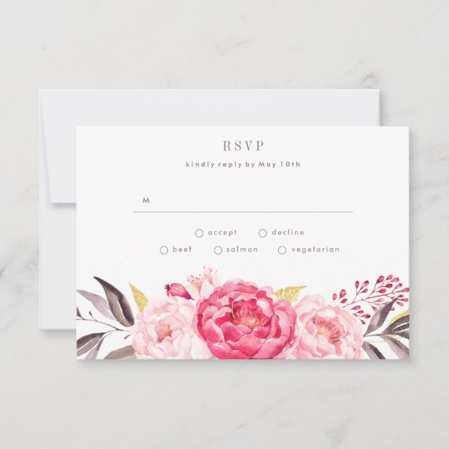 Rosa Watercolor English Bouquet Bröllop OSA Card (Framsida)