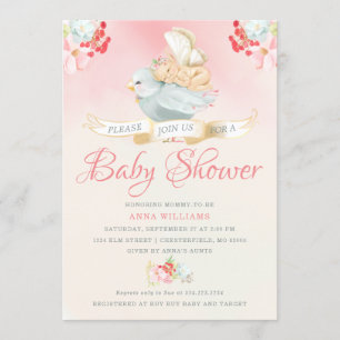 Rosa Watercolor Fairy Baby Shower Inbjudningar