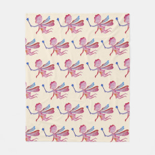 Rosa Watercolor Fairy Teckning Fleece Blanket