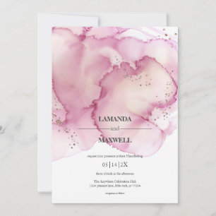Rosa Watercolor Faux Glitter Handfixing Inbjudningar