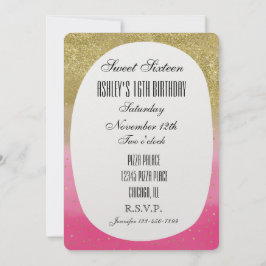 Rosa Watercolor Faux Guld Glitter Confett Sweet 16 Inbjudningar