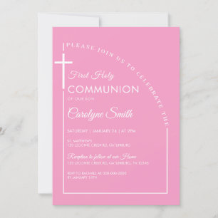 Rosa Watercolor First Heliga Communion Girl Inbjudningar