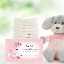 Rosa Watercolor Flamingo Baby Shower Diaper Raffle Tilläggskort