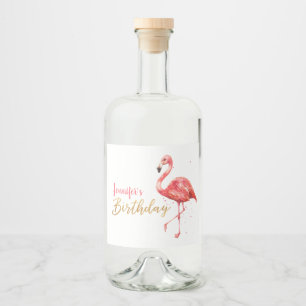 Rosa Watercolor Flamingo Guld Glitter födelsedag Spritflaskor Etikett