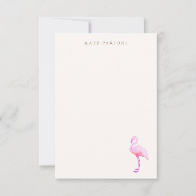 Rosa Watercolor Flamingo Note Card Anteckningskort (Framsida)