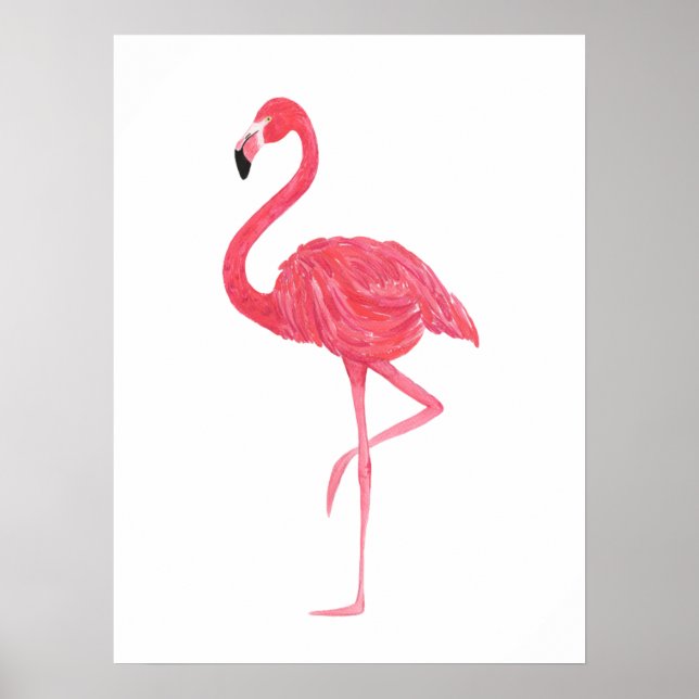 Rosa Watercolor Flamingo Print Poster (Framsidan)