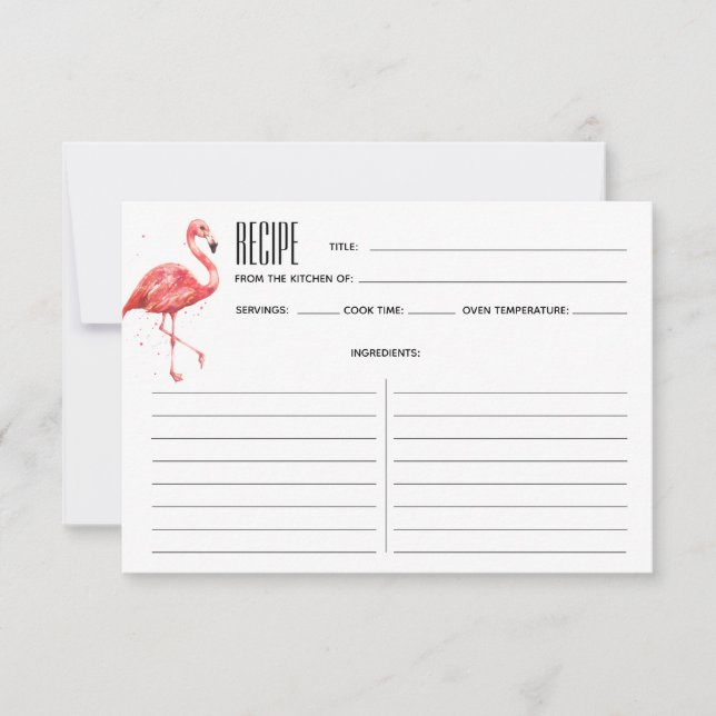 Rosa Watercolor Flamingo Recipe Card (Framsida)