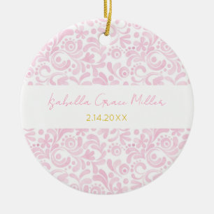 Rosa Watercolor Flicka NAMN BIRTH DATE Keepsak Julgransprydnad Keramik