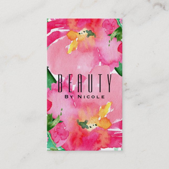 Rosa Watercolor Flower Blommigt Summer Beauty Chic Visitkort (Framsida)