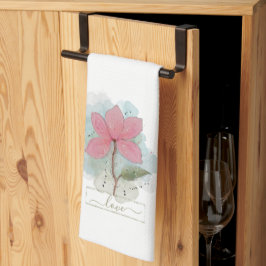 Rosa Watercolor Flower Kärlek Kitchen Towel Kökshandduk