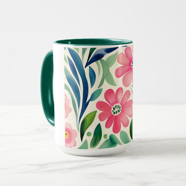 Rosa Watercolor Flowers Art Mugg (Framsida vänster)