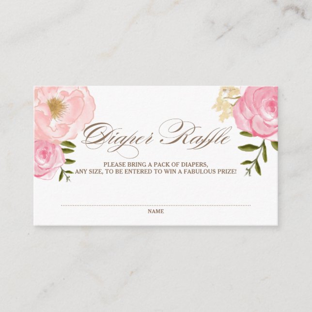 Rosa Watercolor Flowers Baby Shower Diaper Raffle Tilläggskort (Framsida)