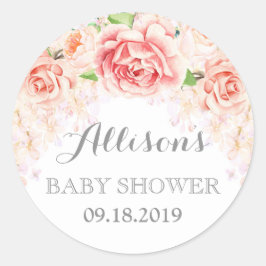 Rosa Watercolor Flowers Baby Shower-favoriter Runt Klistermärke