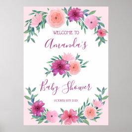 Rosa Watercolor Flowers Baby Shower Personlig Poster