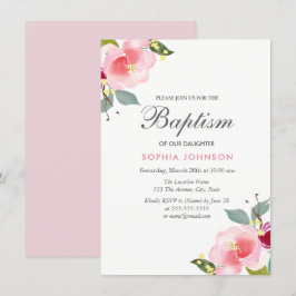 Rosa Watercolor Flowers Baptism Christening Inbjud Inbjudningar