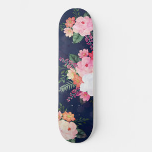 Rosa Watercolor Flowers Blue Design Mini Skateboard Bräda 18,5 Cm