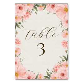 Rosa Watercolor Flowers Bröllop Bordsnummer