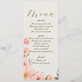 Rosa Watercolor Flowers Bröllop Menu Meny