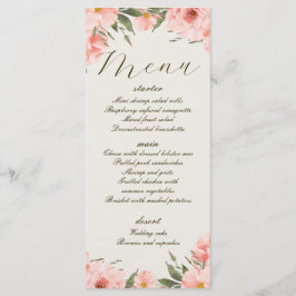 Rosa Watercolor Flowers Bröllop Menu Meny