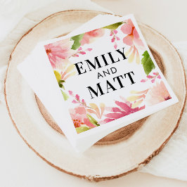 Rosa Watercolor Flowers Bröllop Monogram Pappersservett