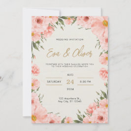 Rosa Watercolor Flowers Bröllopsinbjudan Inbjudningar