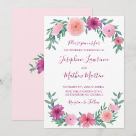 Rosa Watercolor Flowers Bröllopsinbjudningar Inbjudningar