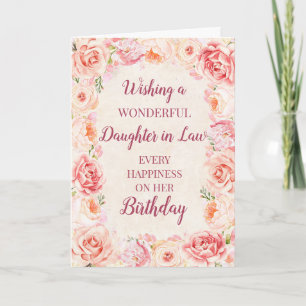 Rosa Watercolor Flowers Dotter in Law Birthday Kort