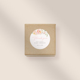 Rosa Watercolor Flowers Girl Baby Shower Tack Runt Klistermärke