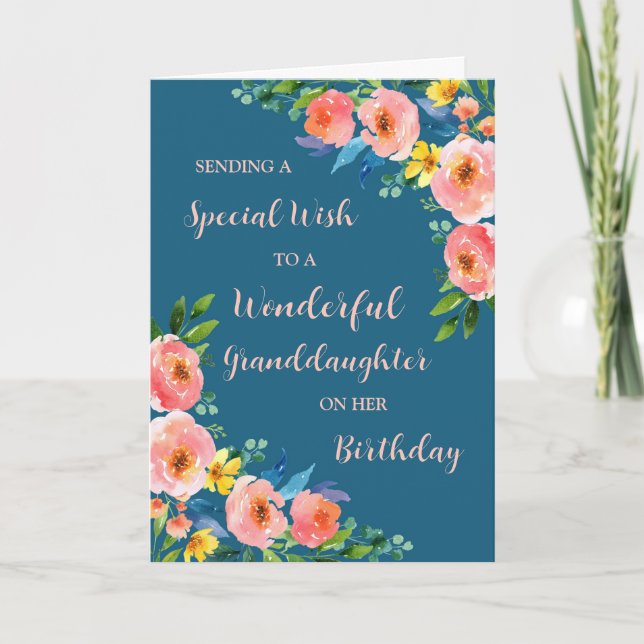 Rosa Watercolor Flowers Granddotter Birthday Kort (Framsida)
