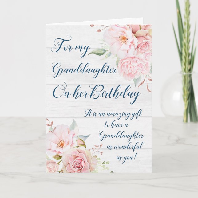 Rosa Watercolor Flowers Granddotter Birthday Kort (Framsida)