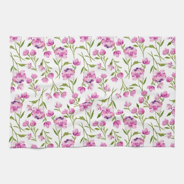 Rosa Watercolor Flowers Kitchen Towel Kökshandduk (Horisontell)
