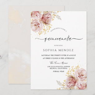 Rosa Watercolor Flowers Loely Quinceanera Inbjudningar