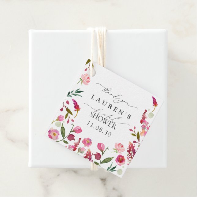 Rosa Watercolor Flowers Möhippa Tack Gåvor Etiketter (På plats)